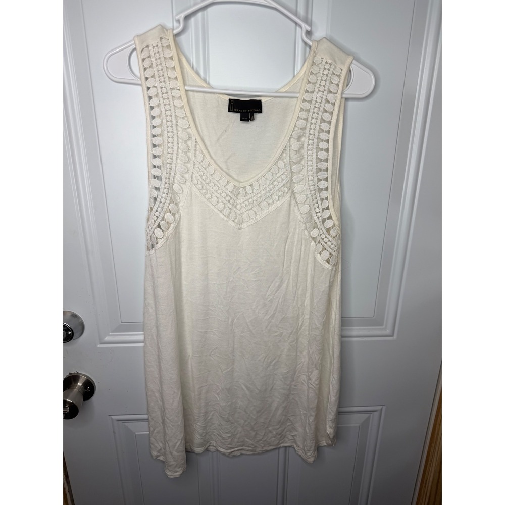 Jeans by Buffalo Women Ivory Sleeveless Crochet Lace Trim V-Neck Tank Top XL - Picture 2 of 8